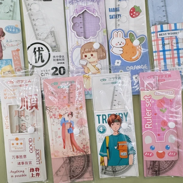 好学学生套尺20cm卡通耐用四件套 尺子量角器三角板直尺 拍一发十