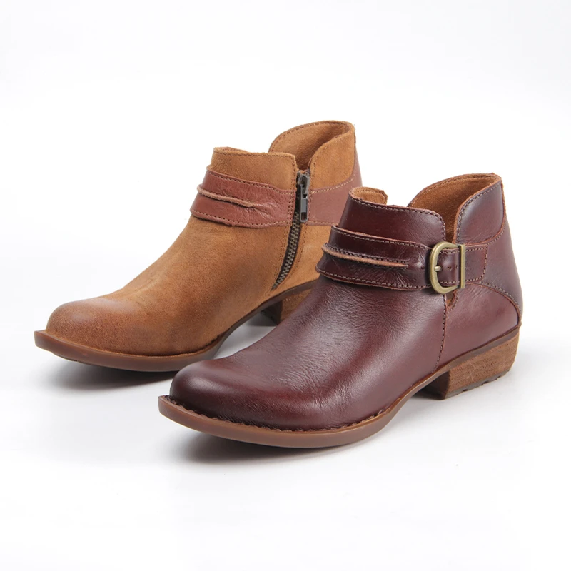 高智淡人出口美国时尚个性秋冬短靴复古气质西部牛仔靴拼色裸靴女