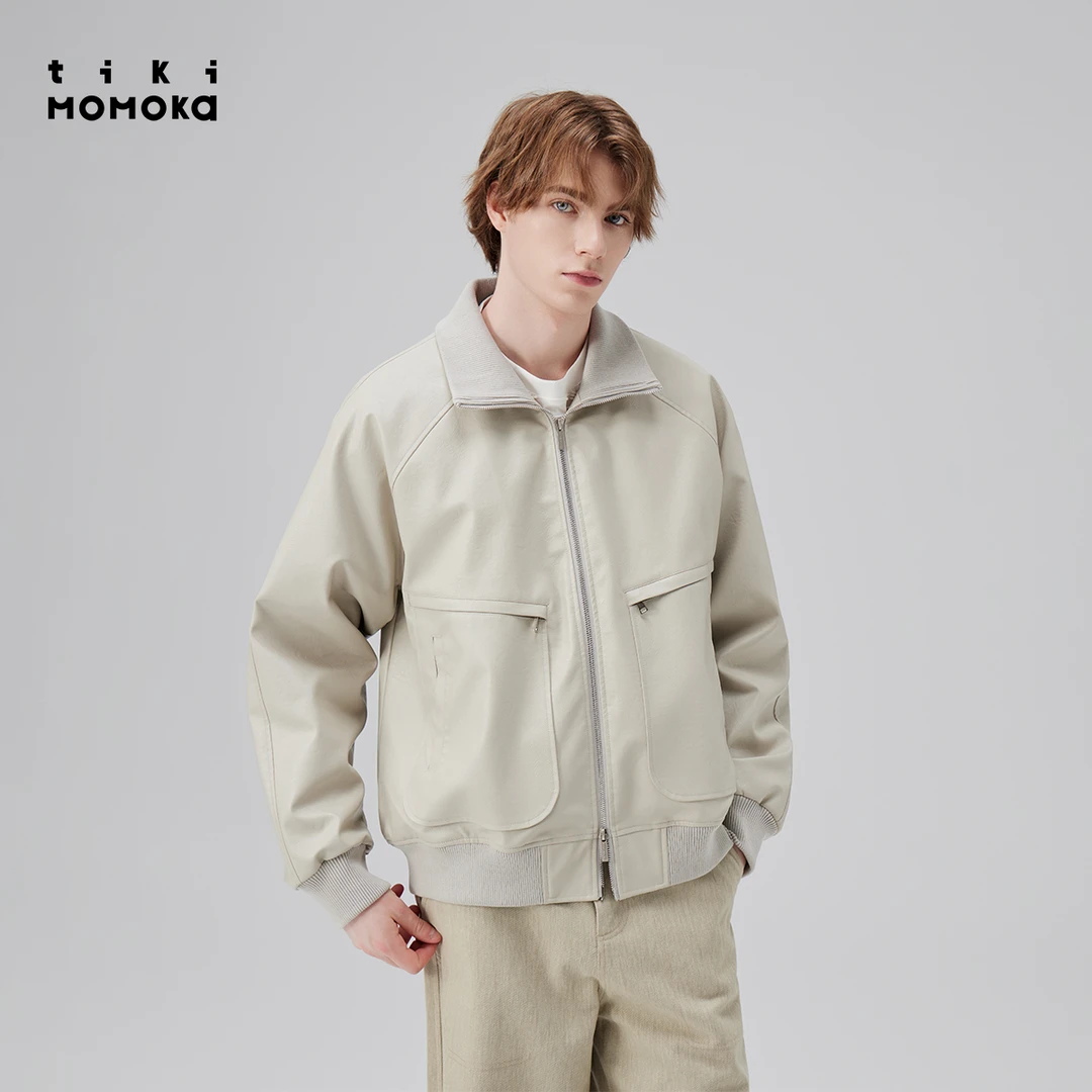 2024秋季新品COKEIN x TIKIMOMOKA联名 皮衣夹克春秋简约翻领外套