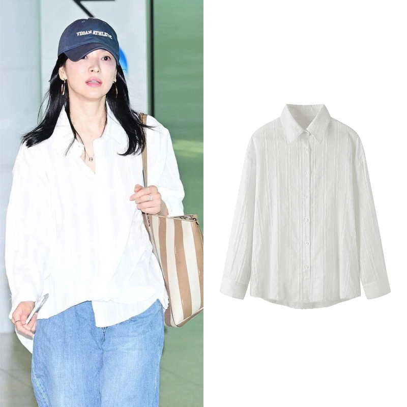 7301  宋慧乔同款夏季新款小众简约休闲翻领衬衣外搭防晒衬衫女