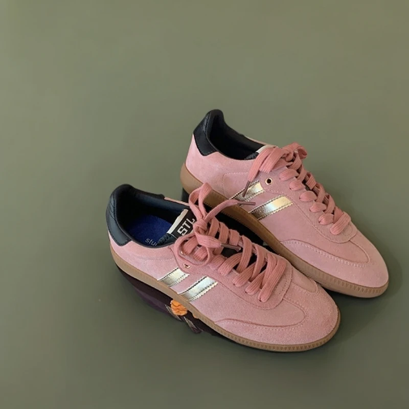 圆头新款复古休闲板鞋时尚系带平底德训鞋女百搭小众厚底韩版