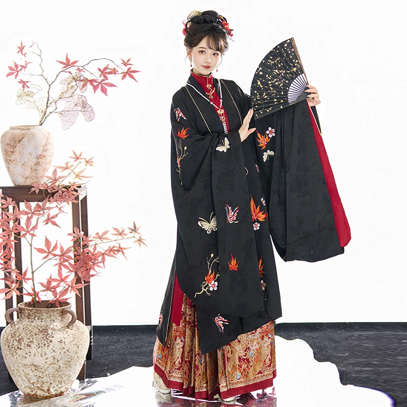 慕夏【玉兰愁】明制汉服女立领斜襟长衫晚明风暗纹合领长衫纯绣花