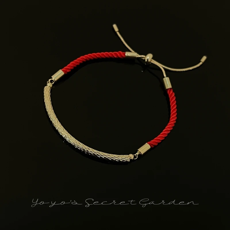 铜合金手链 时尚休闲亮闪水波纹抽拉红绳手链645