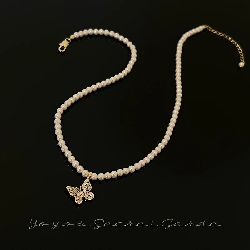 铜合金仿珍珠项链 0184潮流趋势百搭蝴蝶小米珠项链