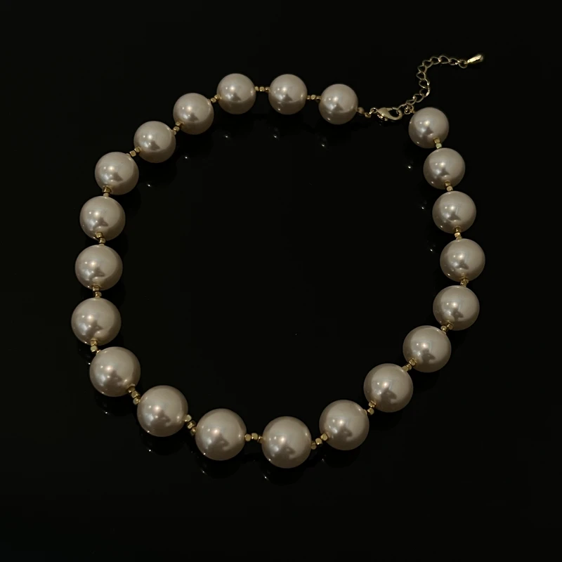 铜合金仿珍珠项链 2126高级洋气小方块间隔珠珠项链