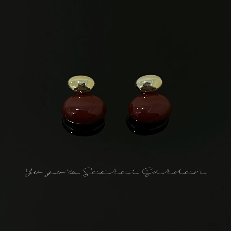 铜合金树脂耳饰 滴釉撞色相思豆耳环时尚气质轻奢671