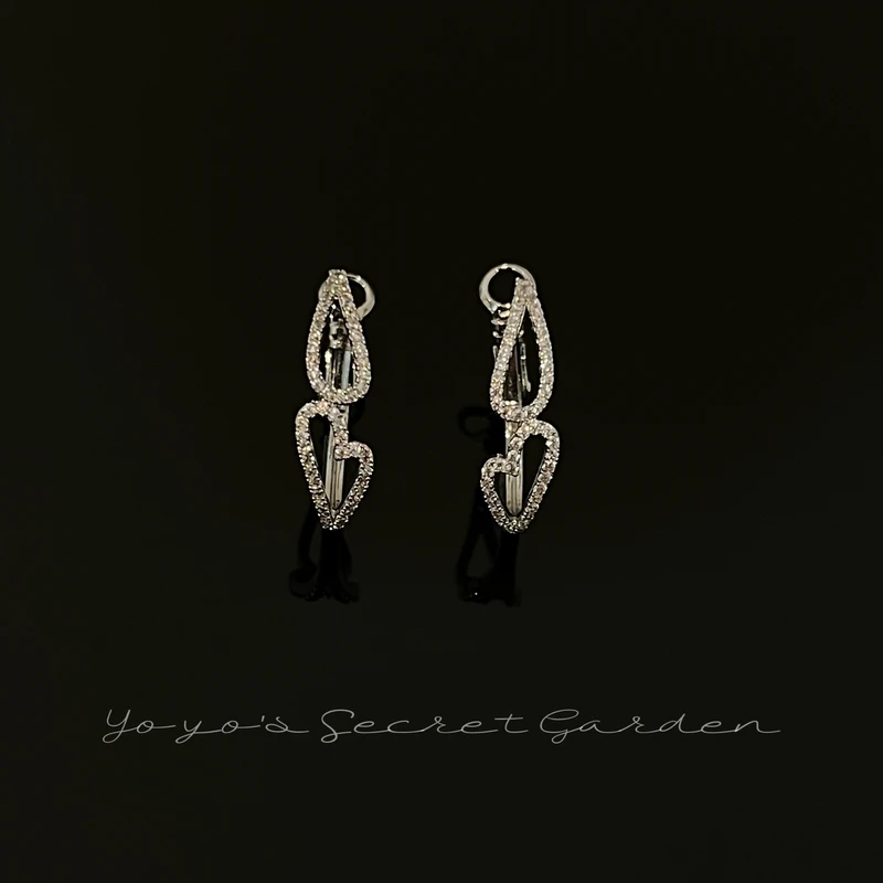 铜合金合成锆石耳饰 心动瞬间满钻爱心银色耳圈 0015