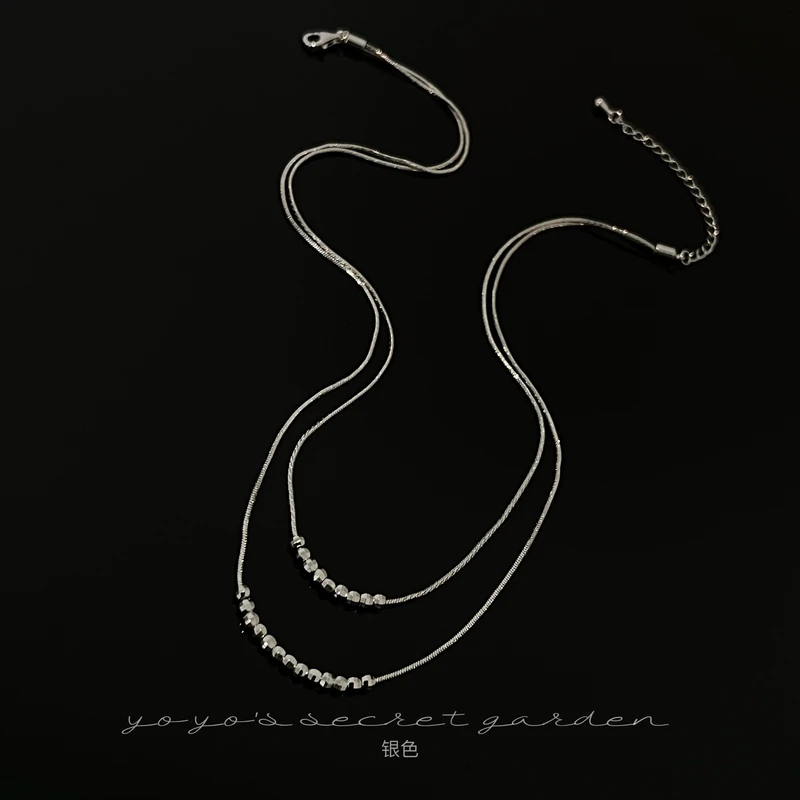 铜合金项链 极简风双层叠戴圆珠小众锁骨链项链9193