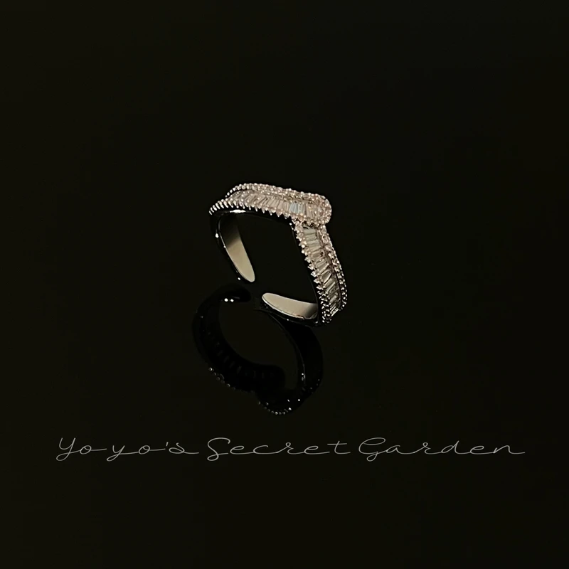 铜合金合成锆石戒指 时尚【复古女神T锆】显瘦开口戒指00136