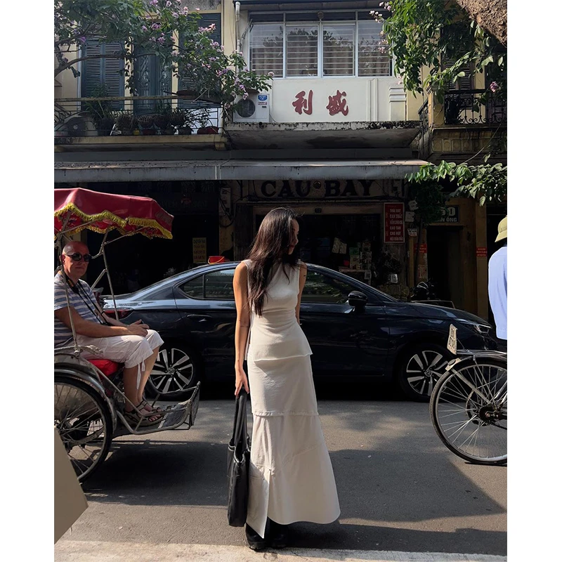 2024新款女士夏季法式气质小众设计感不规则无袖上衣高腰半身裙