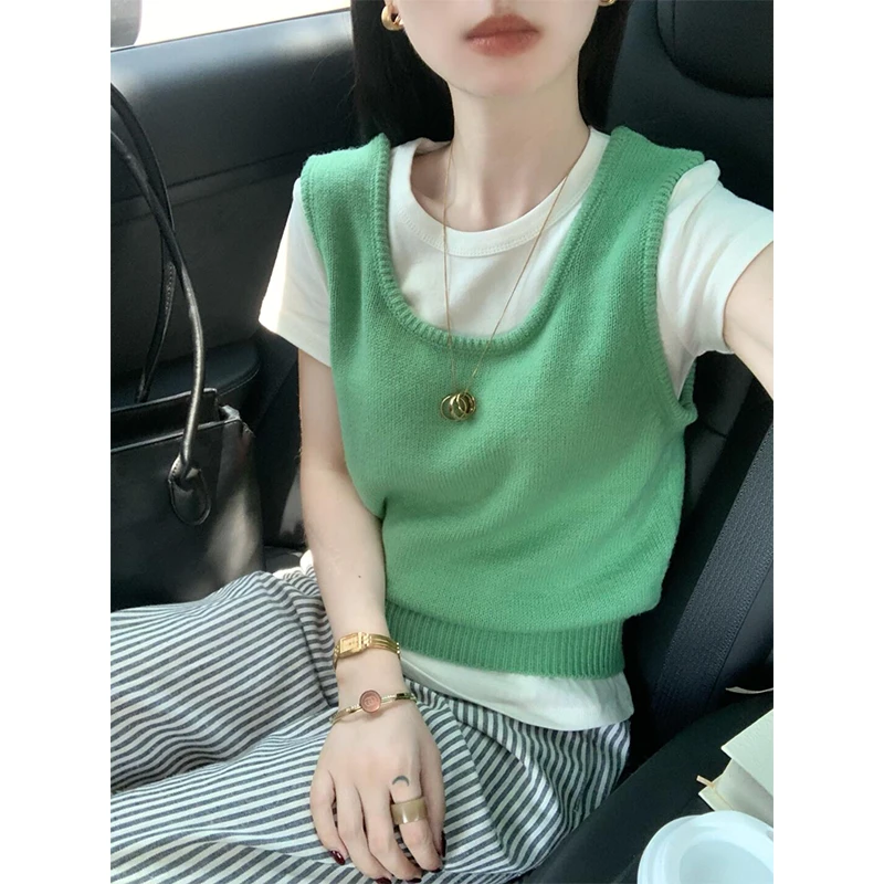 2024夏季新款女士气质减龄时尚百搭内搭短袖针织背心条纹休闲裤