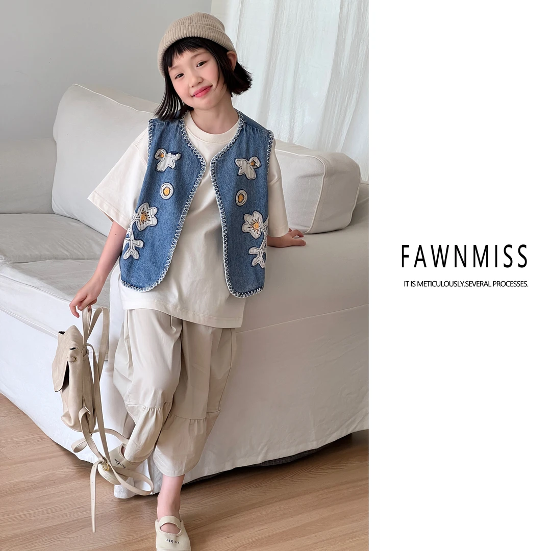 【花旦】女中大童2024春季韩系简约宽松时尚无袖牛仔马甲CK1095