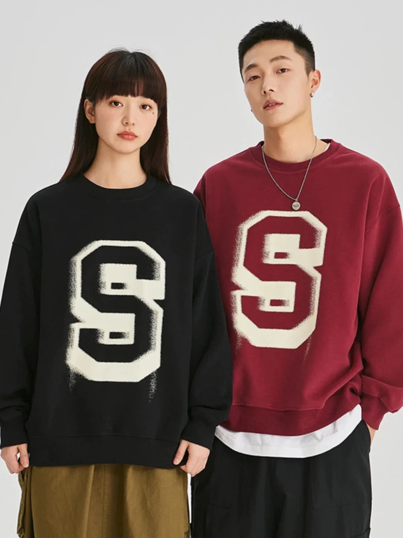 美式高街圆领男女同款潮牌宽松卫衣休闲上衣3238