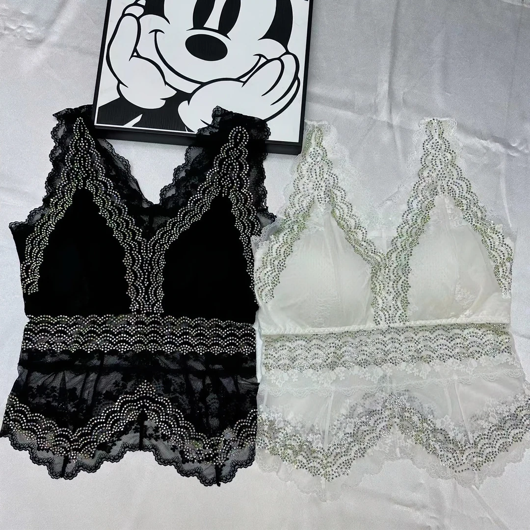 coco家气质蕾丝重工烫钻美背轻奢时尚百搭潮流背心打底无钢圈245