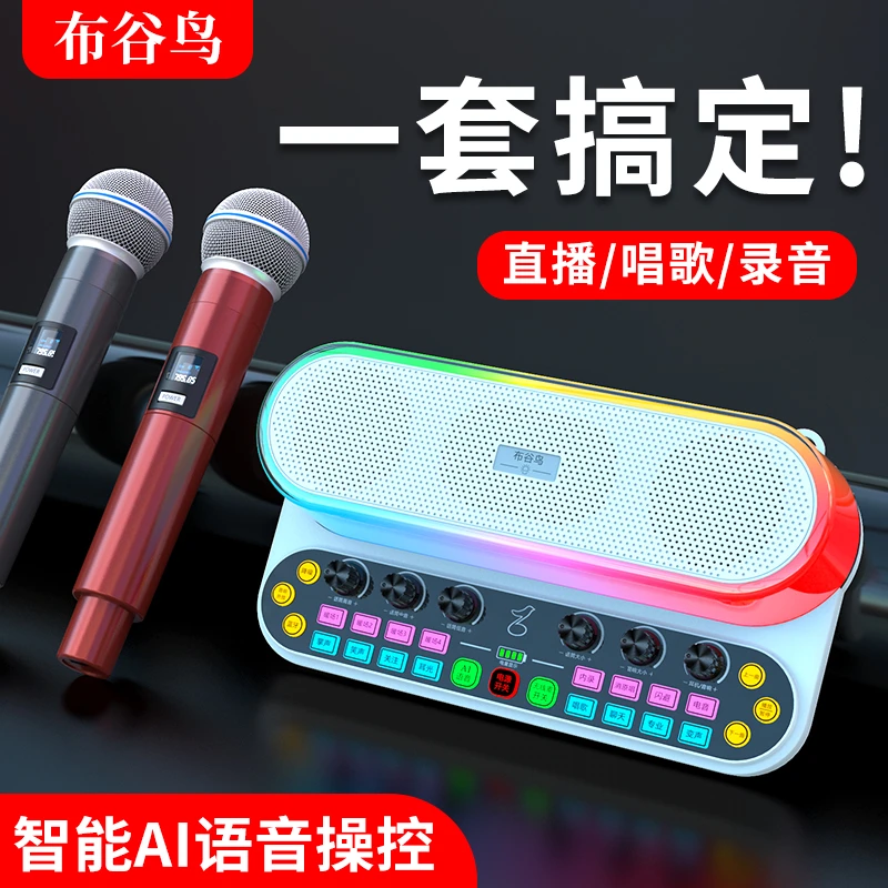 布谷鸟Y10带灯款 声卡音响一体机无线蓝牙家庭K歌唱歌直播专用