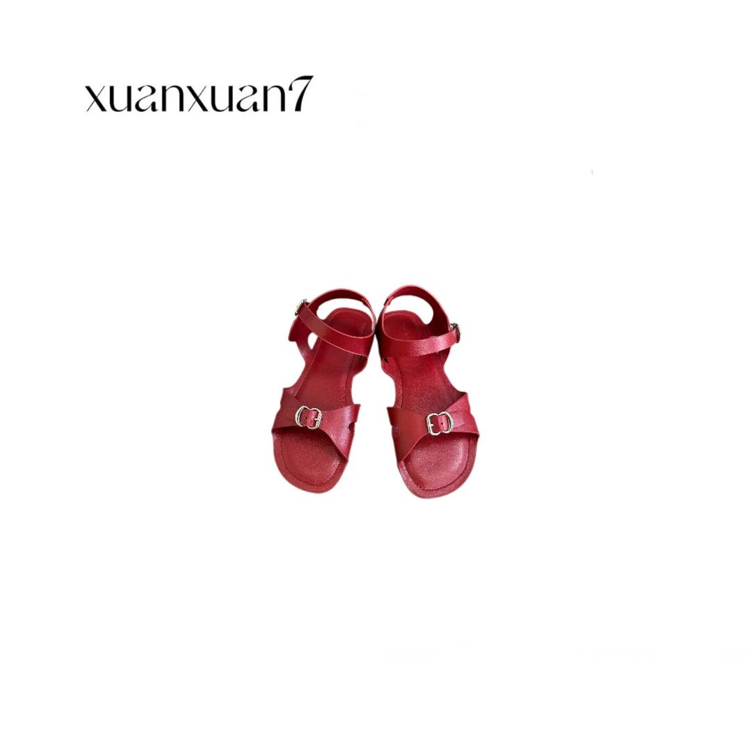 萱萱7【极简双一字扣带罗马鞋】