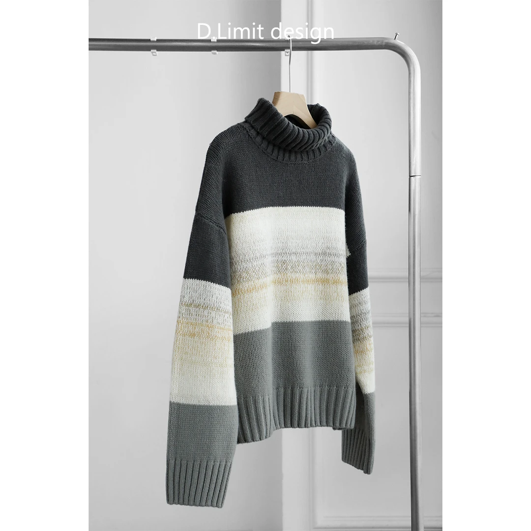 【D.Limit design】简约舒适高领渐变针织衫（7）--100绵羊毛-DL