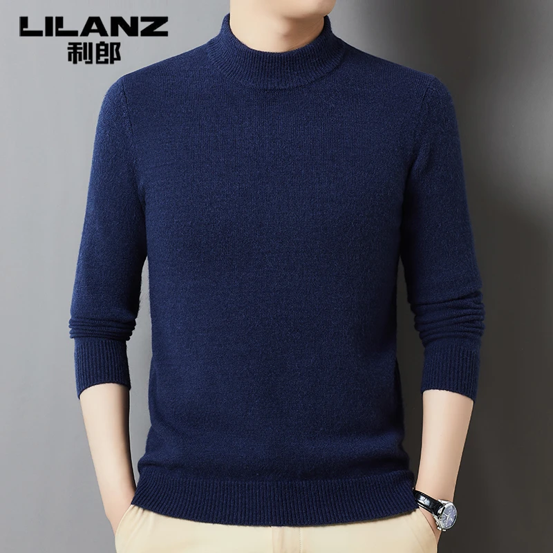 毛衣冬季新款修身打底针织衫男士半高领毛衣2024利郎男装新款纯色