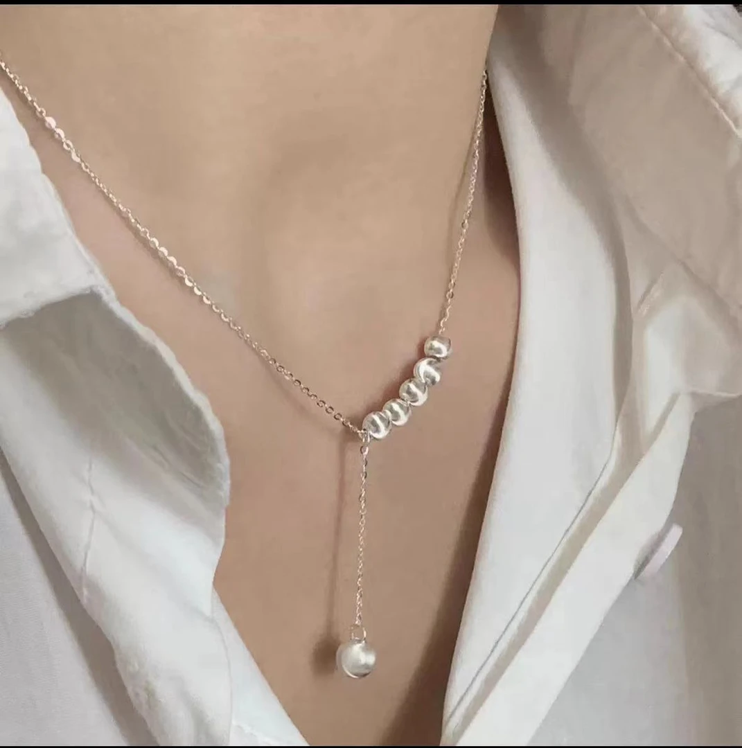链子925银 925银圆球小众锁骨链时尚百搭项链银色吊坠链长45cm