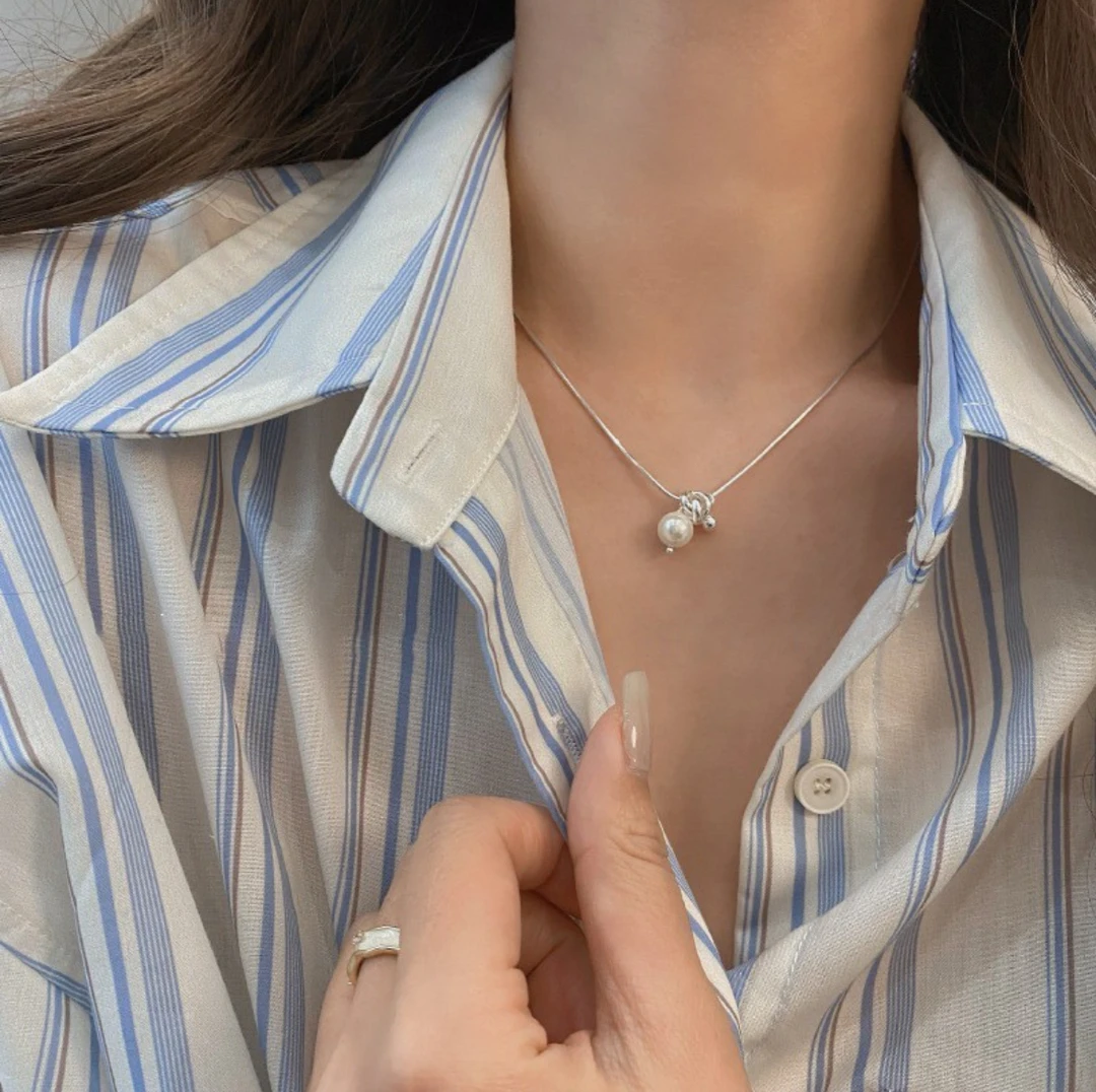 链子925银 （主播推荐！！）夏里-百搭通勤珍珠纽环项链链长45cm