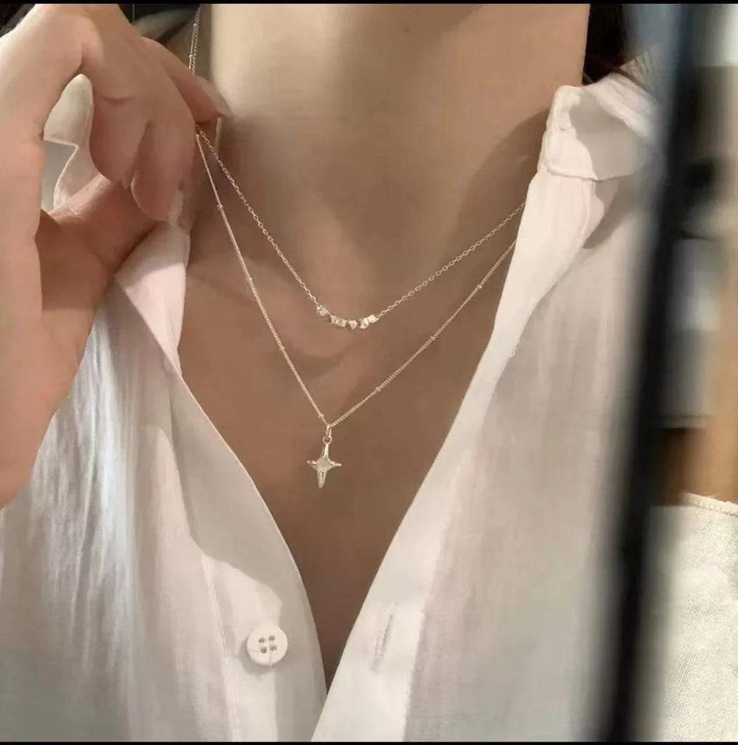 链子925银 925银双层星星百搭项链毛衣链链长