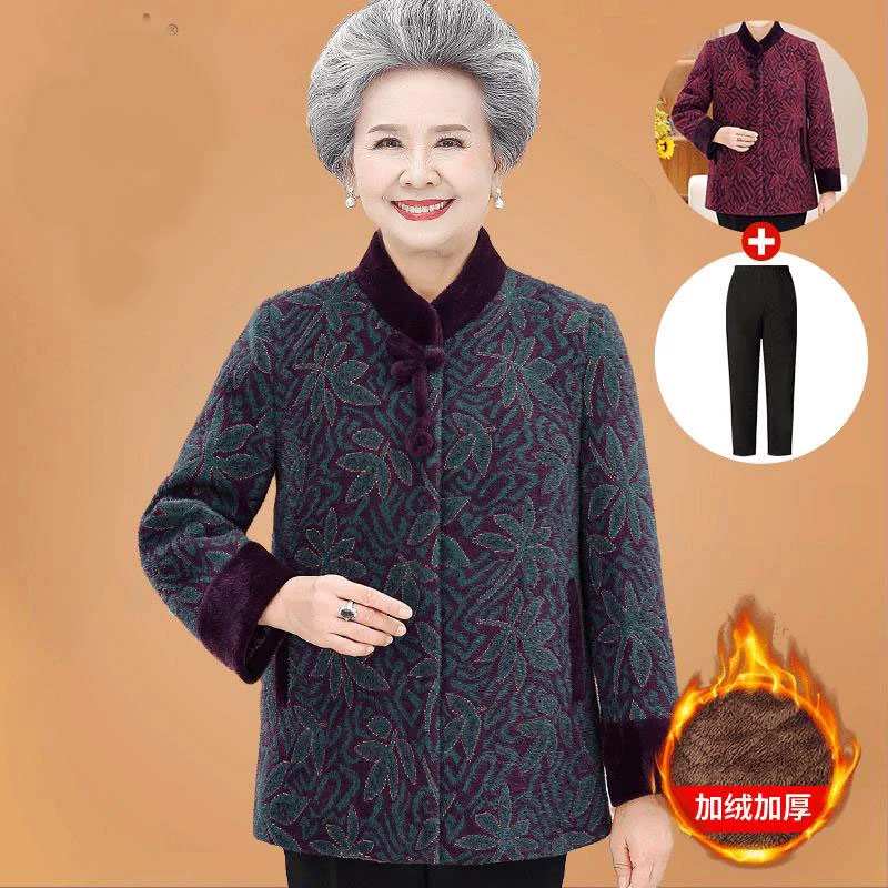 中老年人女装秋装新款外套妈妈装长袖上衣奶奶装冬装加绒加厚衣服
