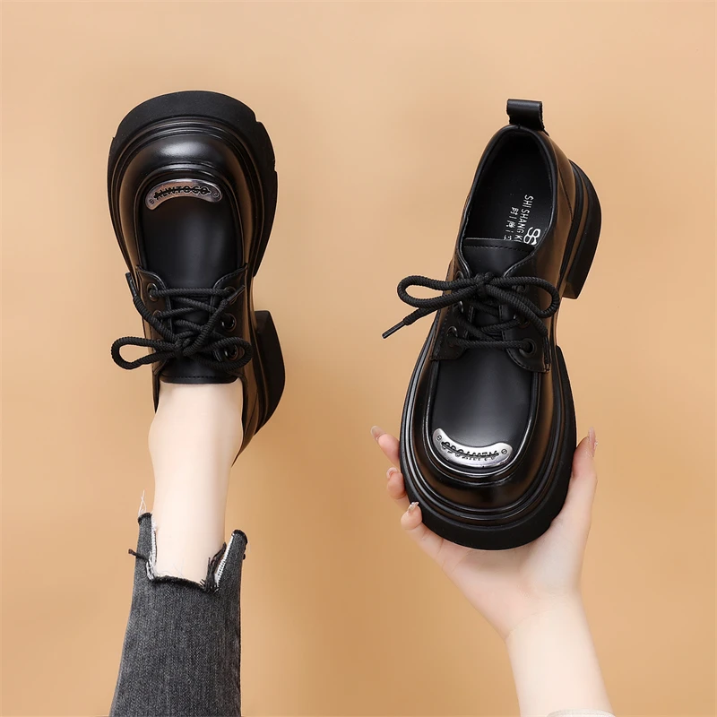 厚底小单鞋子2025新款春秋季百搭时尚英伦风增高显瘦复古乐福鞋女