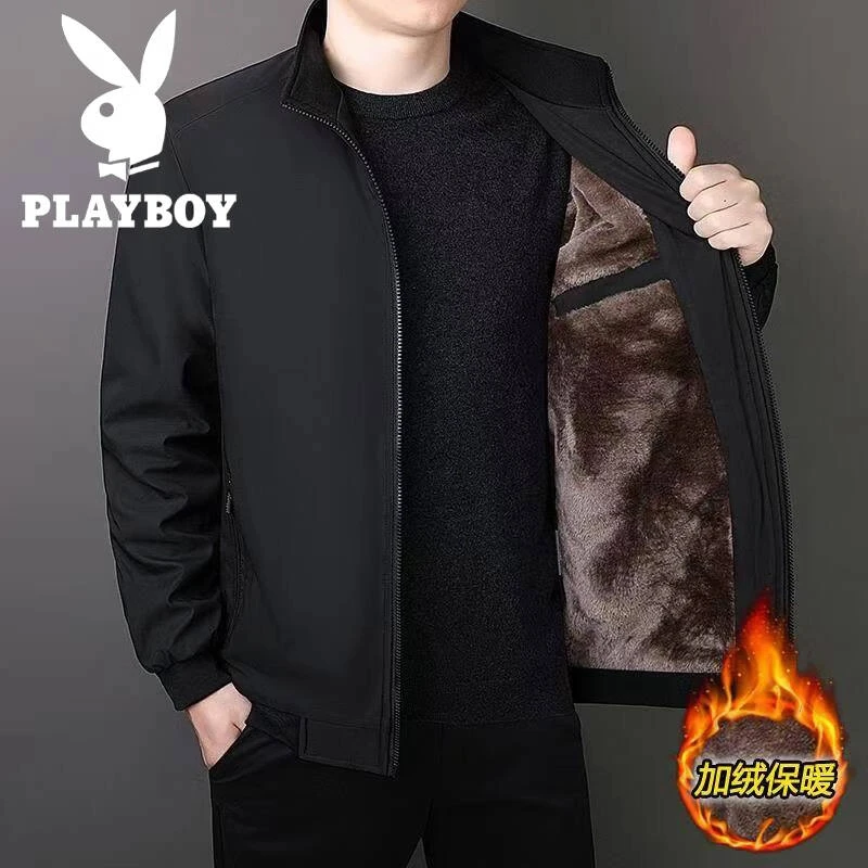 花花公子（PLAYBOY）秋冬季中老年棉服男士宽松休闲夹克外套上衣