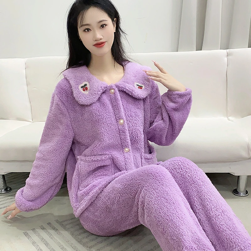 冬季女士睡衣女珊瑚绒加绒保暖甜美少女生可外穿家居服套装Y139