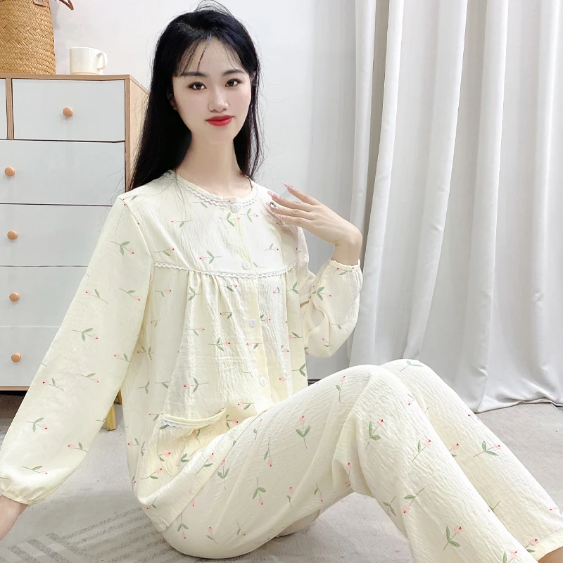 甜美少女士睡衣春秋新款云朵棉可外穿长袖薄款开衫家居服套装Y126