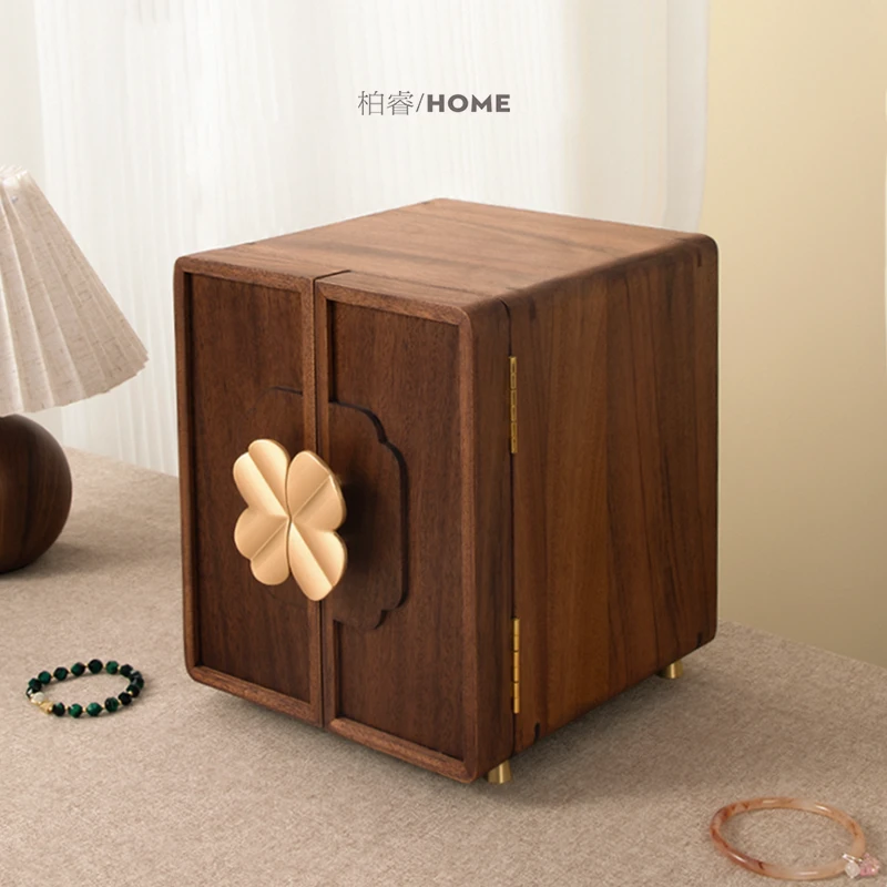 首饰盒/箱 【柏睿严选】大容量欧式奢华高档耳环饰品木制带锁项链