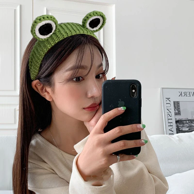 布艺发饰 卡通大眼睛青蛙发箍洗脸可爱毛线针织头箍发卡防滑头饰