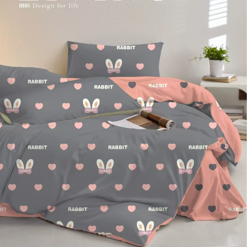 【双人大床单】高支高密水洗斜纹磨毛棉料230/250亲肤加厚兔耳灰±5