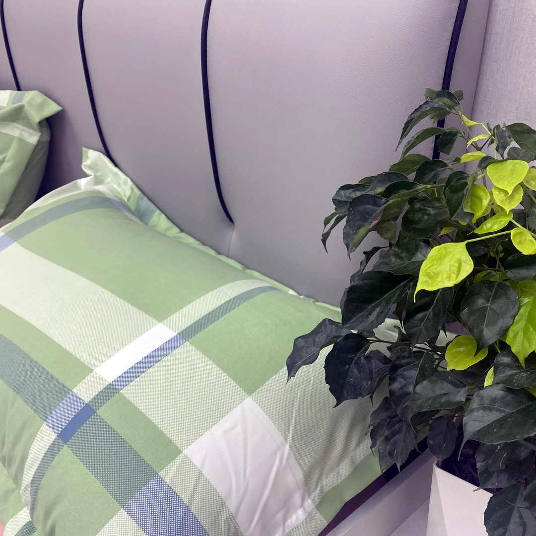 【精工枕套】活性印花水洗简约斜纹亲肤机洗绿格子一对花型