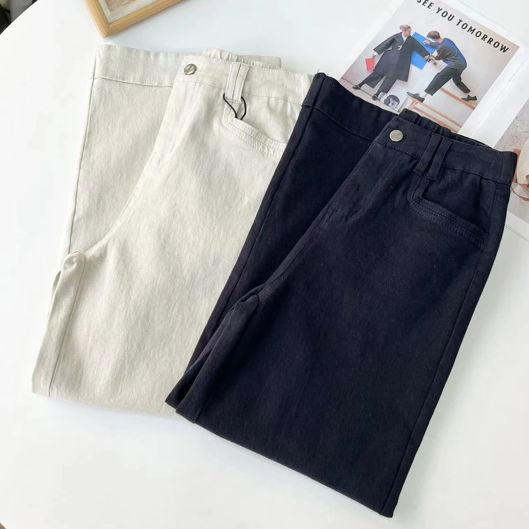 小静折扣~N1157A 半松紧腰高腰九分直筒阔腿裤 （卡码拍大）