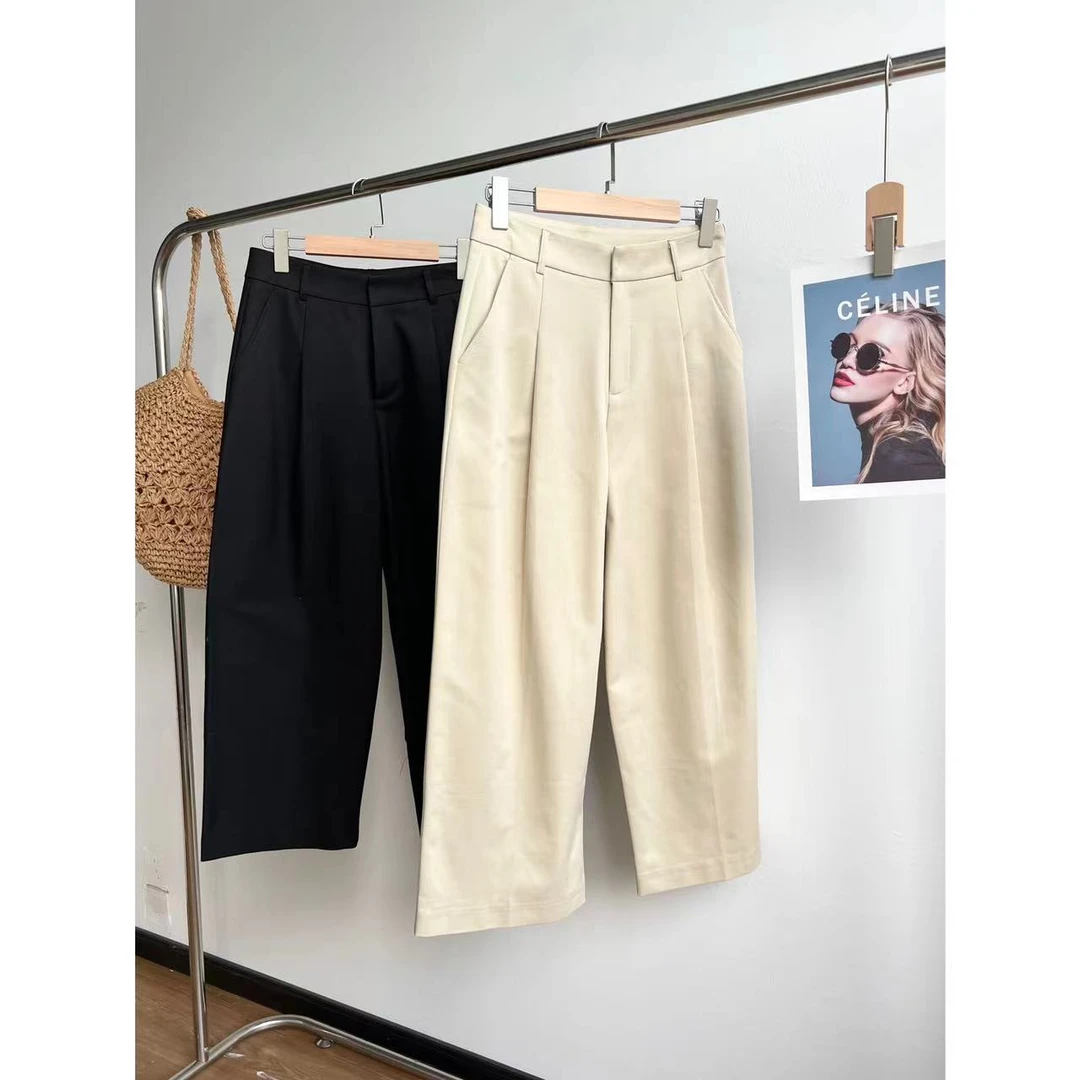 小静折扣~A673L    钩扣宽松九分休闲直筒阔腿裤 （卡码拍大）