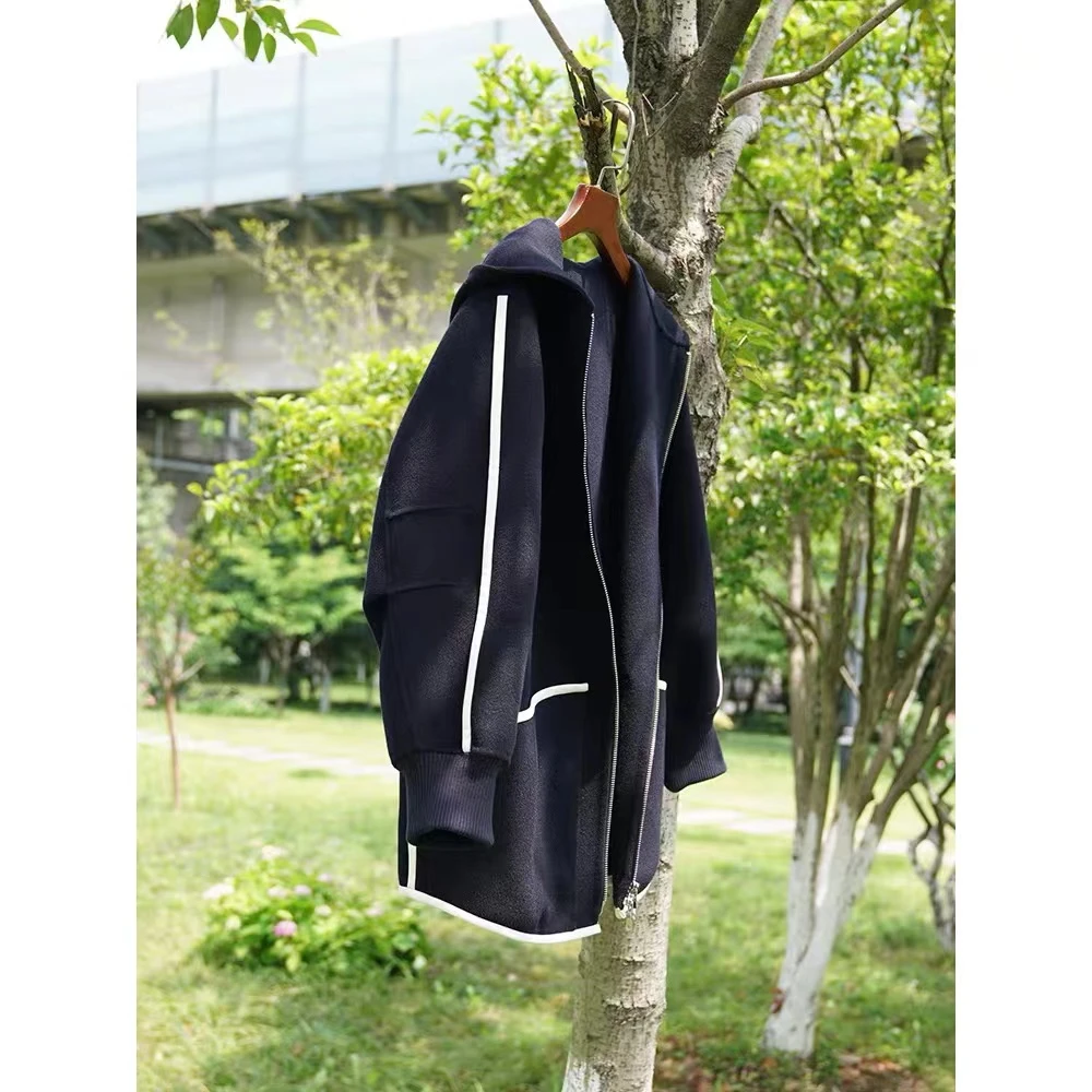 小静折扣~A780P 双向拉链连帽拼螺纹袖口双面呢外套（卡码拍大）