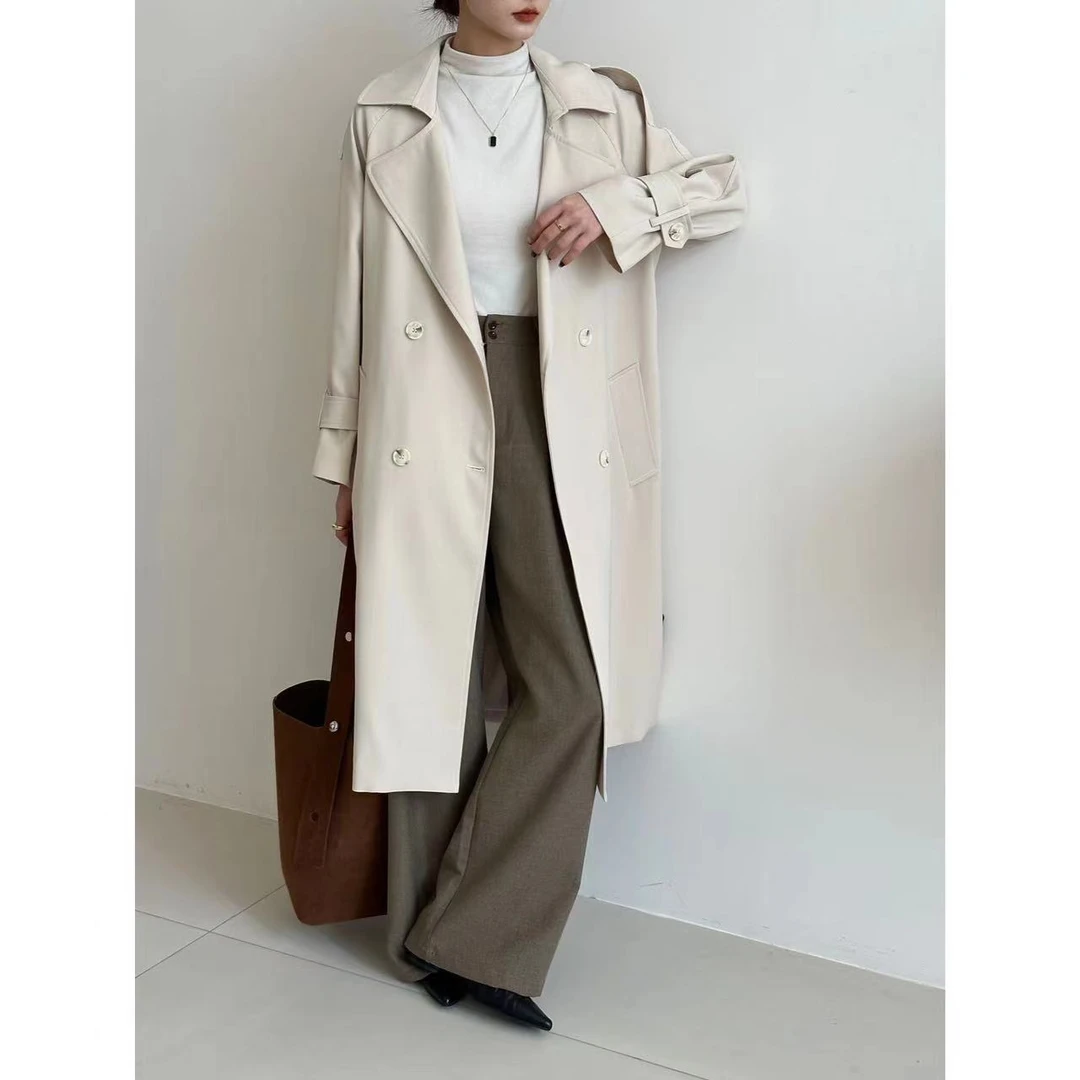 N1133L    百搭插肩袖后开叉长款风衣 （卡码拍大）