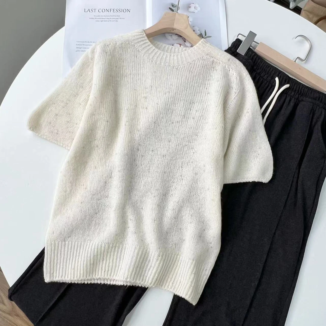 小静折扣~P439A  圆领软糯无缝一体短袖针织衫（卡码拍大）