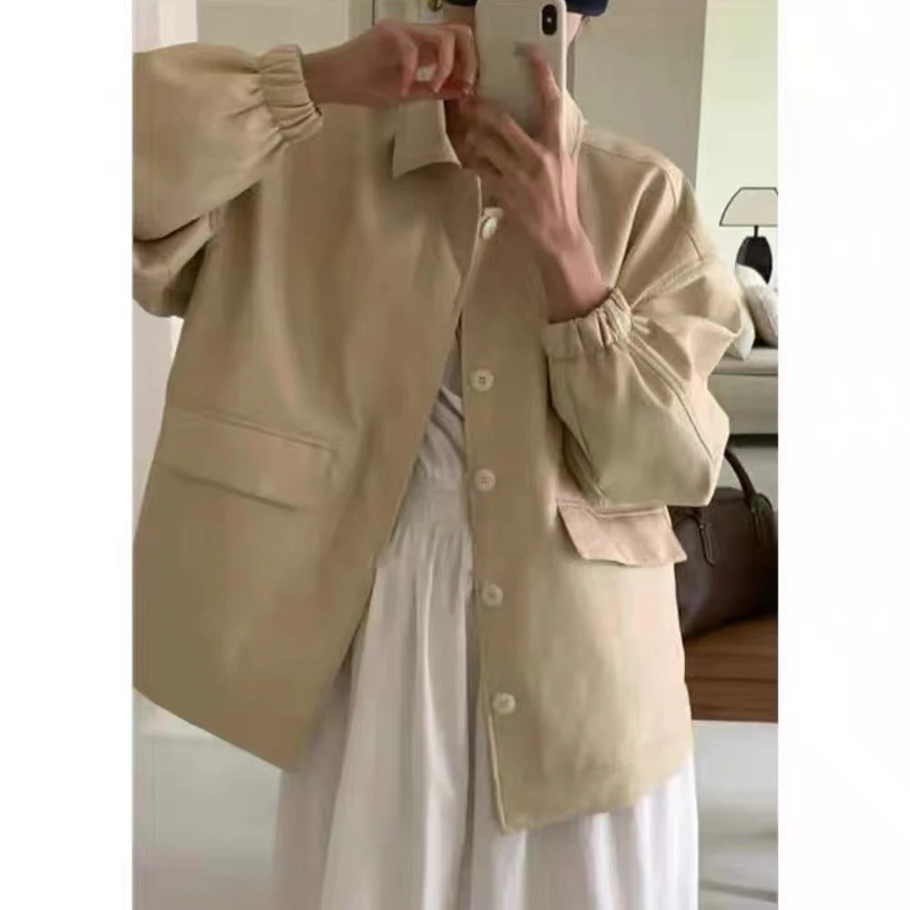 小静折扣~U294L    翻领美式复古高级百搭夹克皮衣外套（卡码拍大）