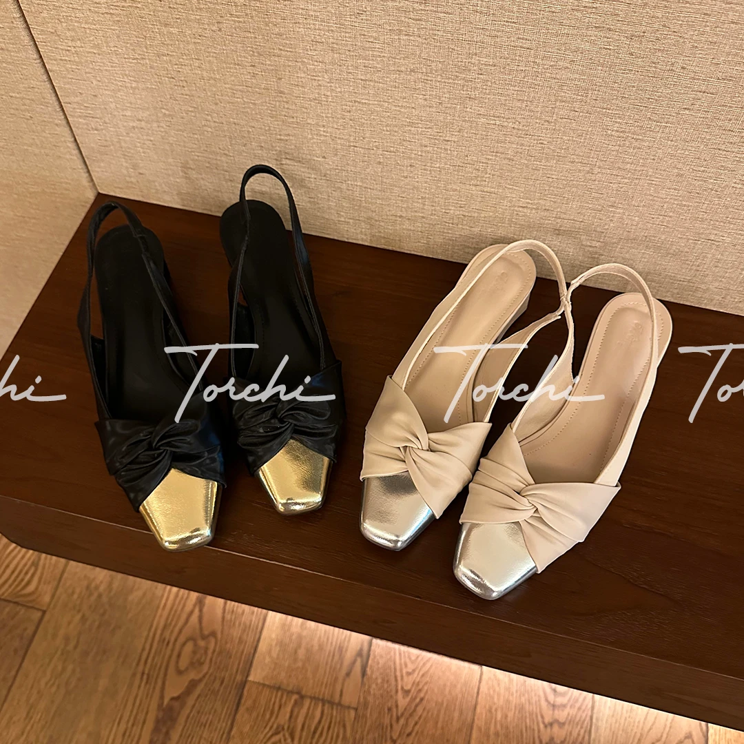 TORCHI / 通勤日报 /  方头气质粗跟女洋气绸缎蝴蝶通勤中跟单鞋