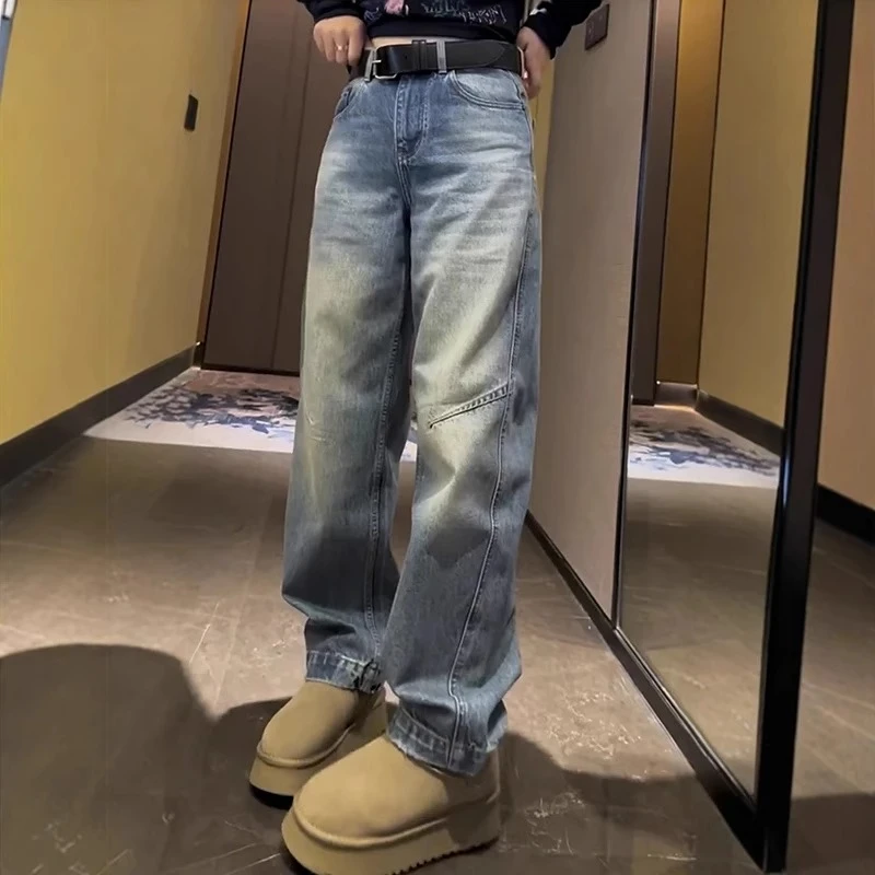 2025春季新款大码女装高腰窄版阔腿牛仔弯刀裤梨形身材显瘦直筒裤