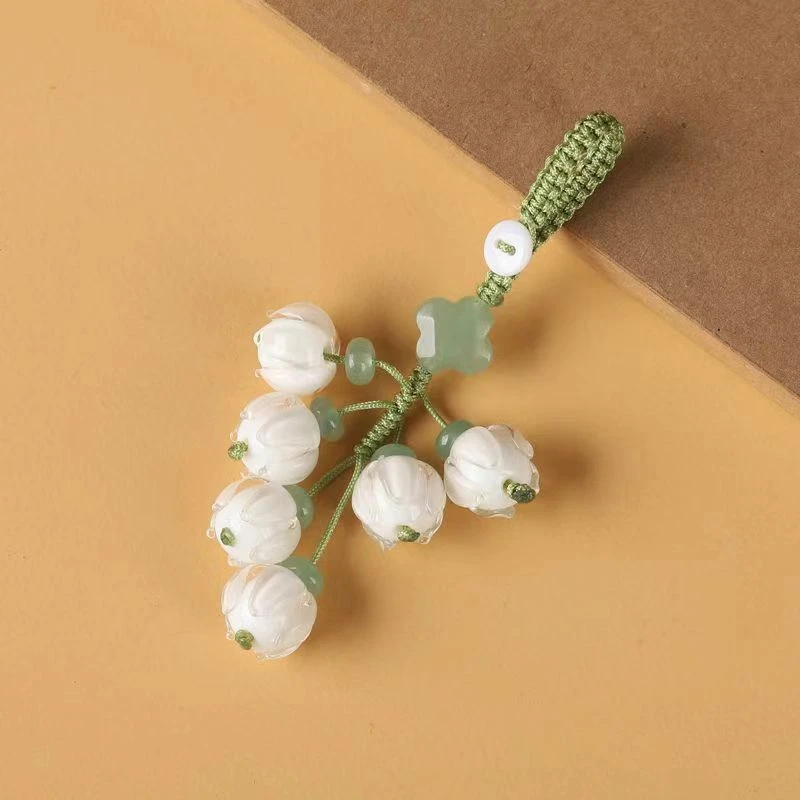 原创串珠铃兰花手机链挂件U盘防丢短款挂绳钥匙扣古风包包配件