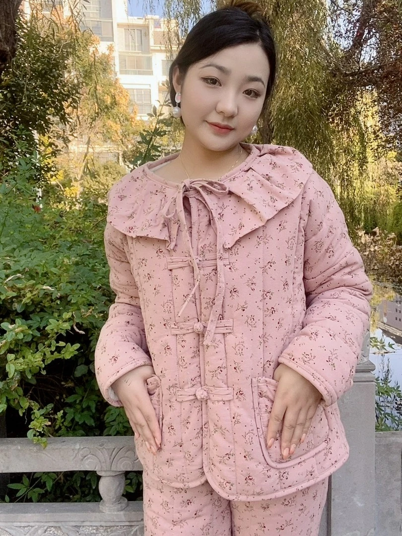 【花花家可外穿居家服三层加绒加厚】新中式盘扣