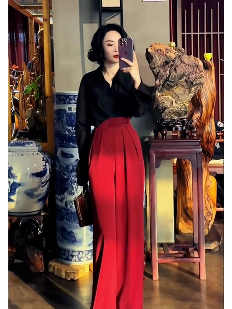 港味复古轻熟风御姐高级感小洋装名媛女御姐风衬衫阔腿裤时尚套装