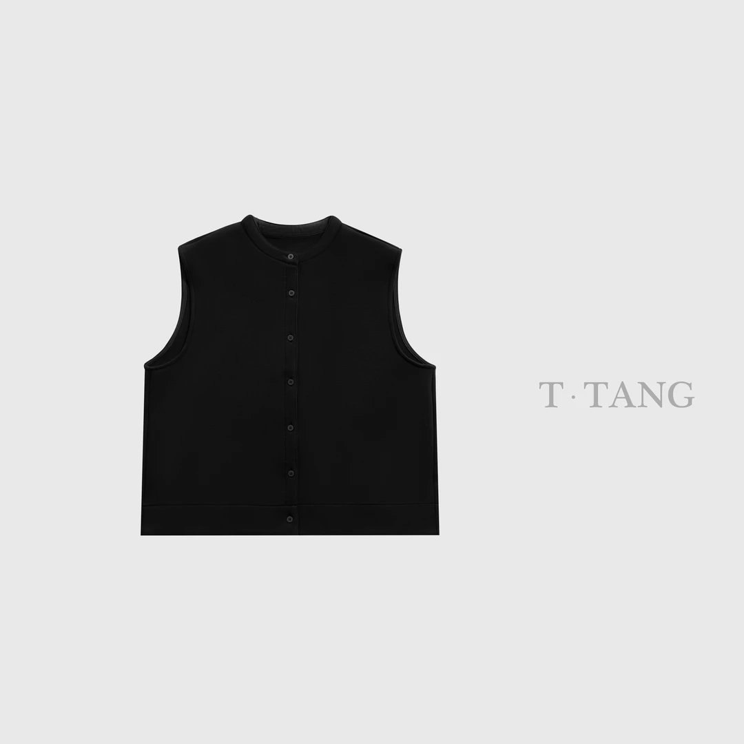 春秋380g珠地夹丝空气层女士极简舒适无袖开衫马甲【6617】MM