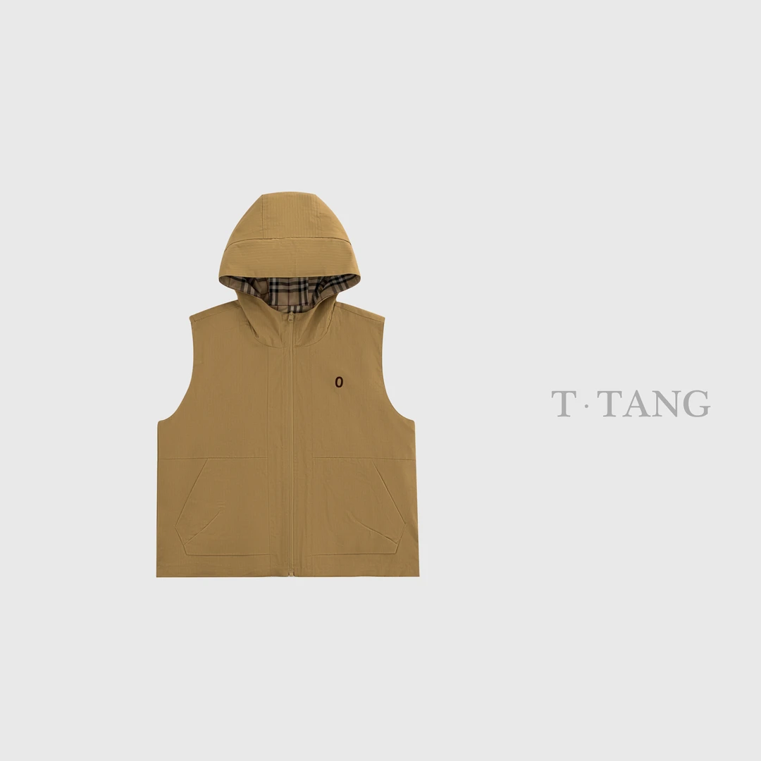 女士双面穿时尚休闲百搭连帽格子马甲【6711】 jj