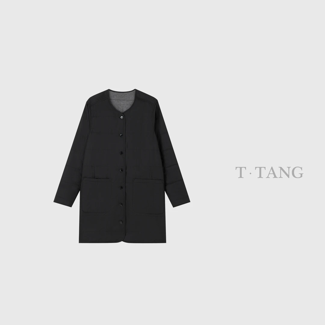 秋冬复古纯色百搭休闲长袖双兜中长款棉服（后面无叉）【5056-1】MM