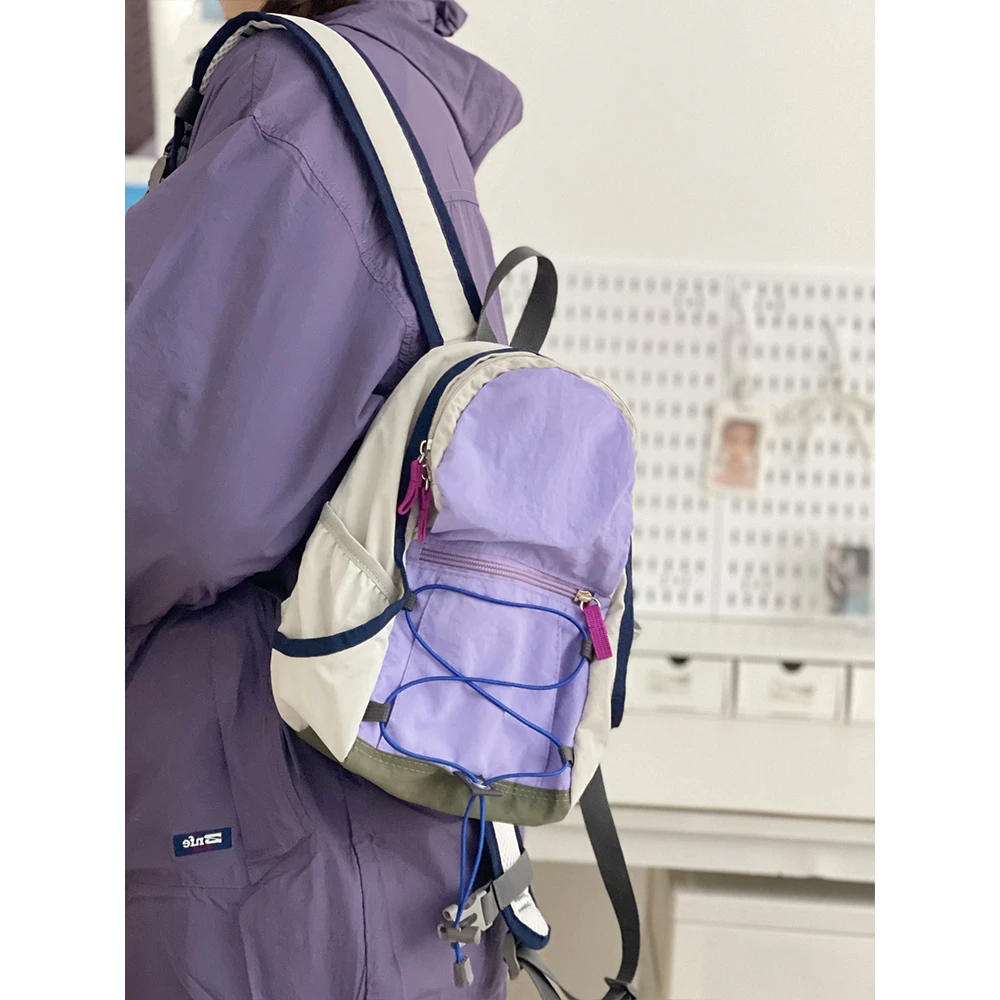 户外双肩包撞色登山包可爱野餐书包小众2024时尚旅行包轻薄小背包