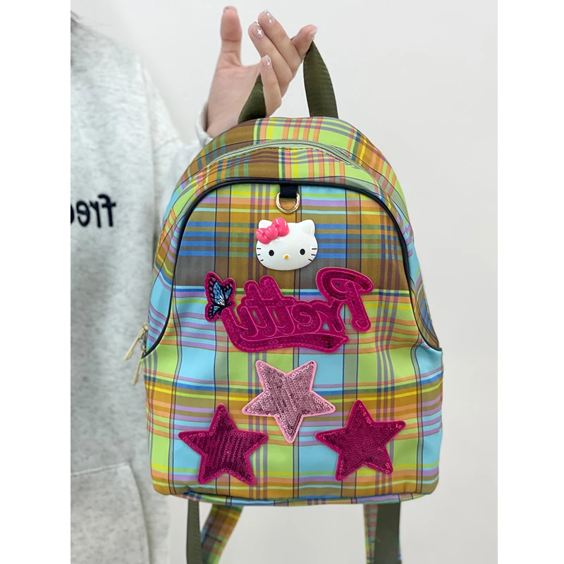 kaka自制y2k甜辣妹星星hellokitty书包经典格子休闲小书包
